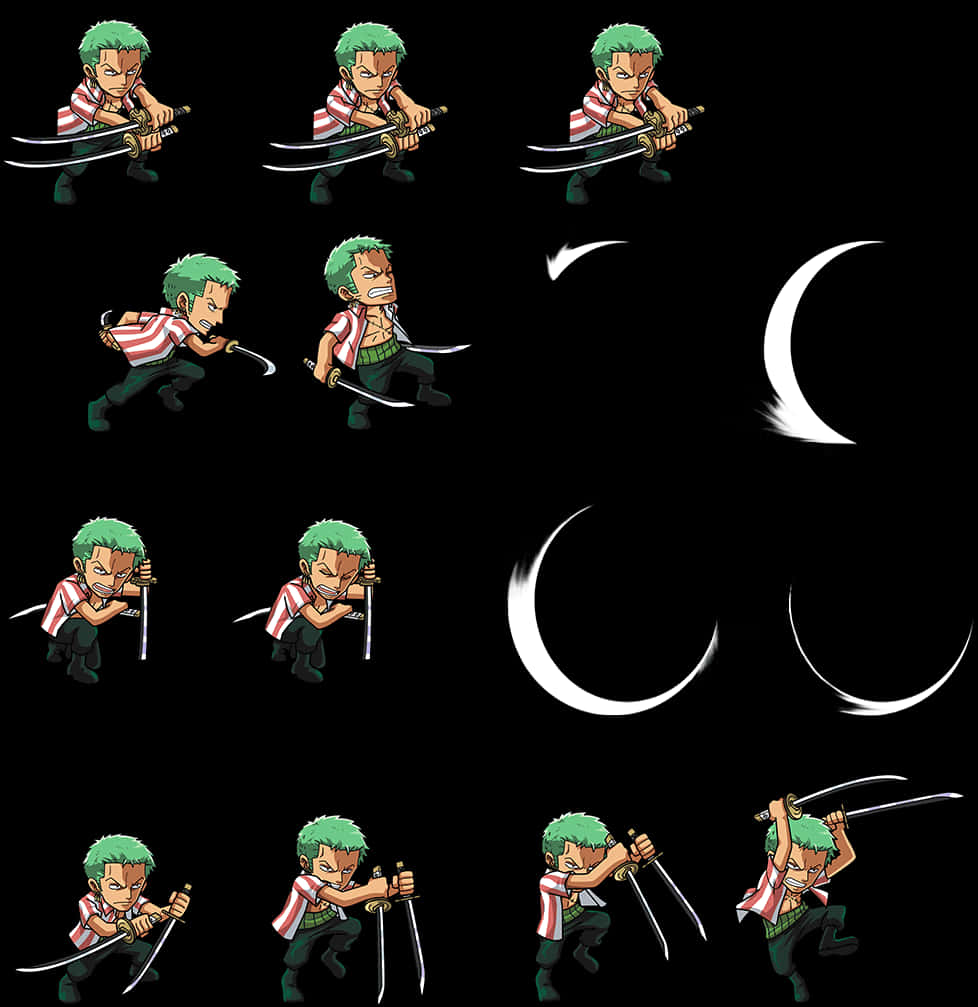 Animated Zoro Sword Attack Sequence PNG with transparent background