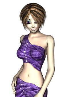 Animated3 D Model Smiling Woman Purple Dress