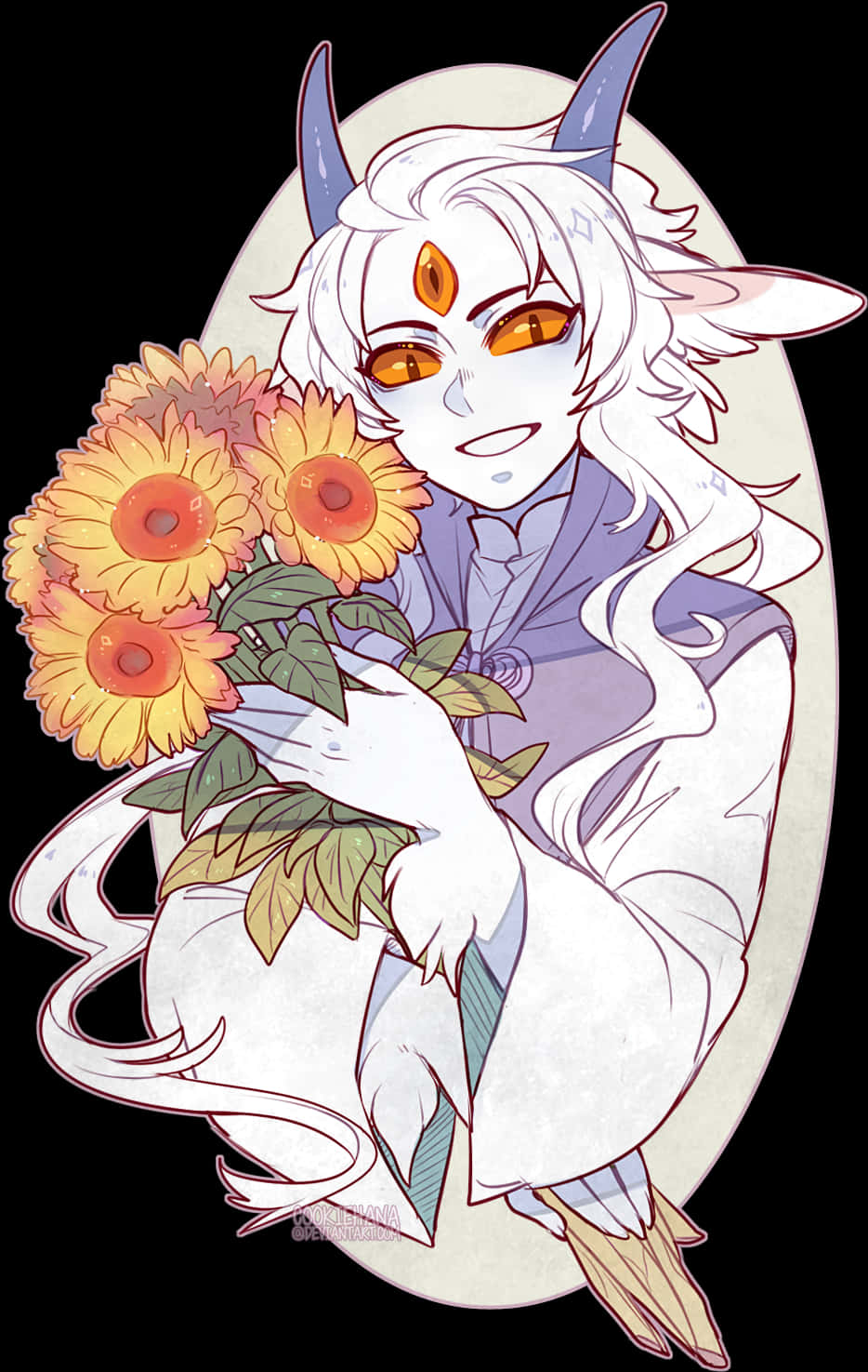 Anime Boywith Hornsand Flowers