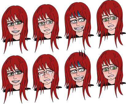Anime Character Expressions Collage PNG with transparent background