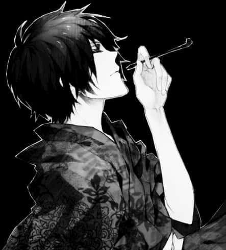 Anime Character Smokingin Monochrome