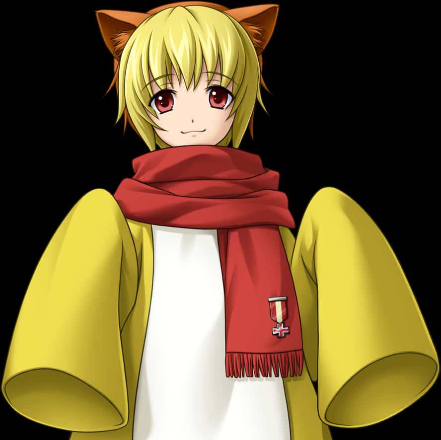 Anime Character With Cat Earsand Red Scarf PNG with transparent background