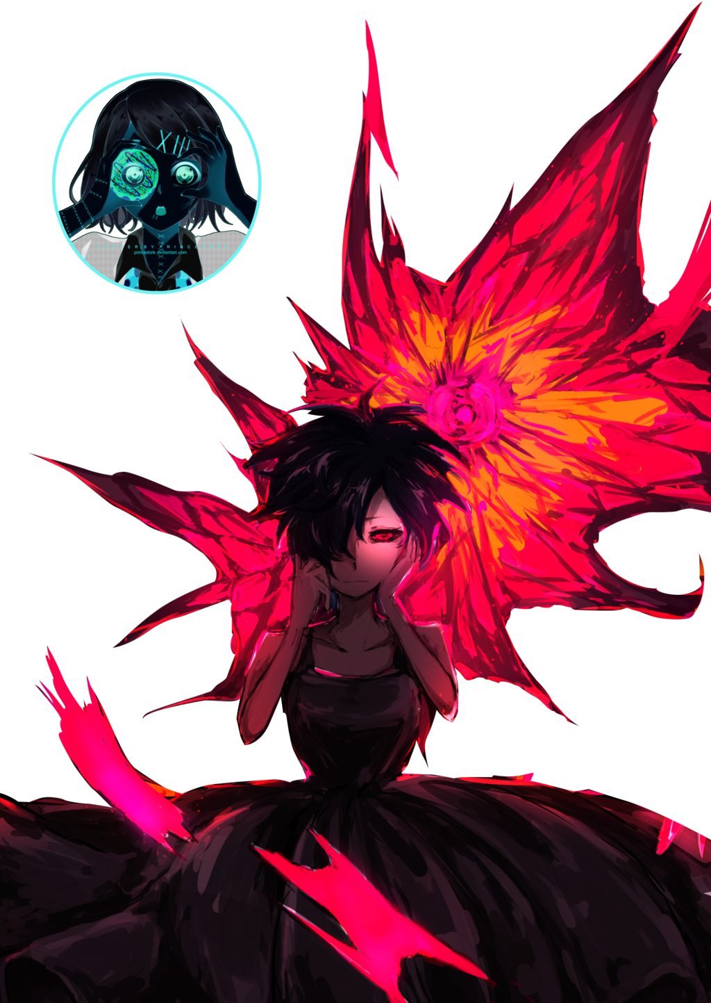 Anime Character With Flaming Wings PNG with transparent background