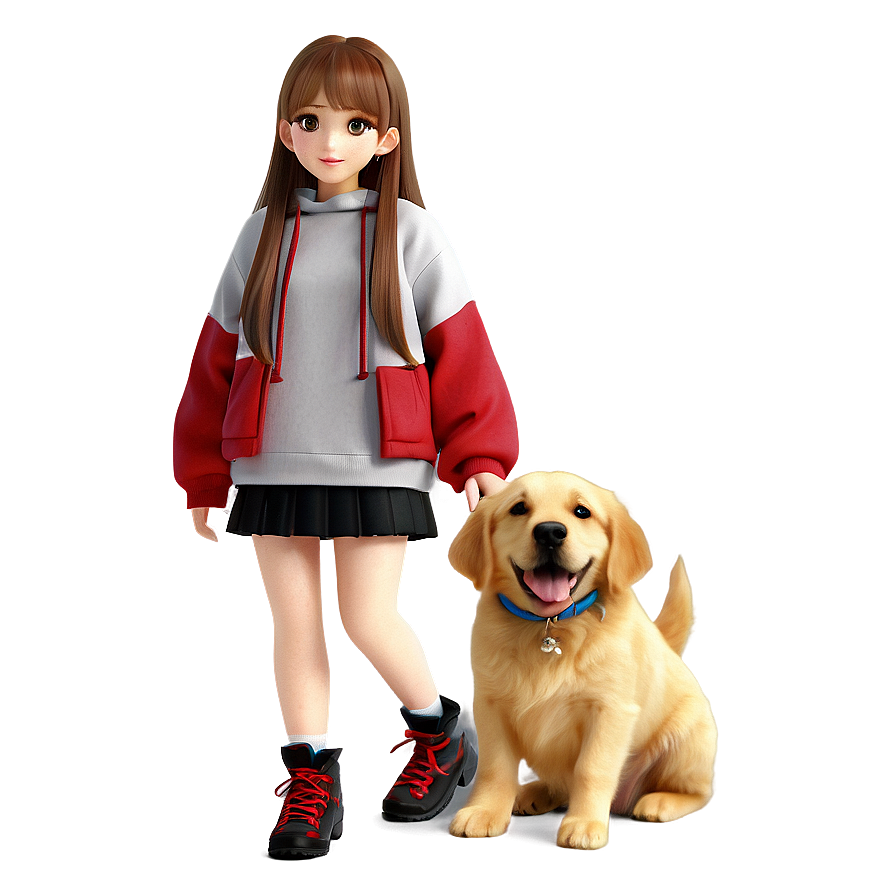 Anime Character With Pet Dog Png Ana