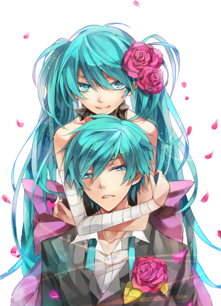 Anime Couplewith Blue Hairand Roses