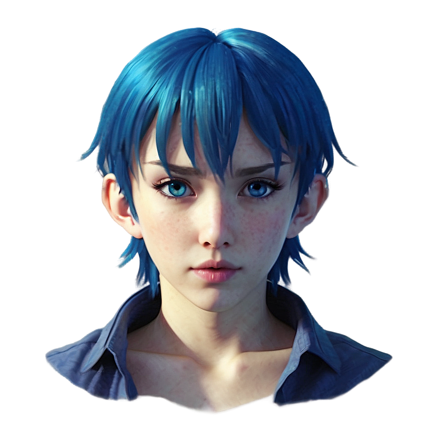 Anime Face With Blue Hair Png 06122024