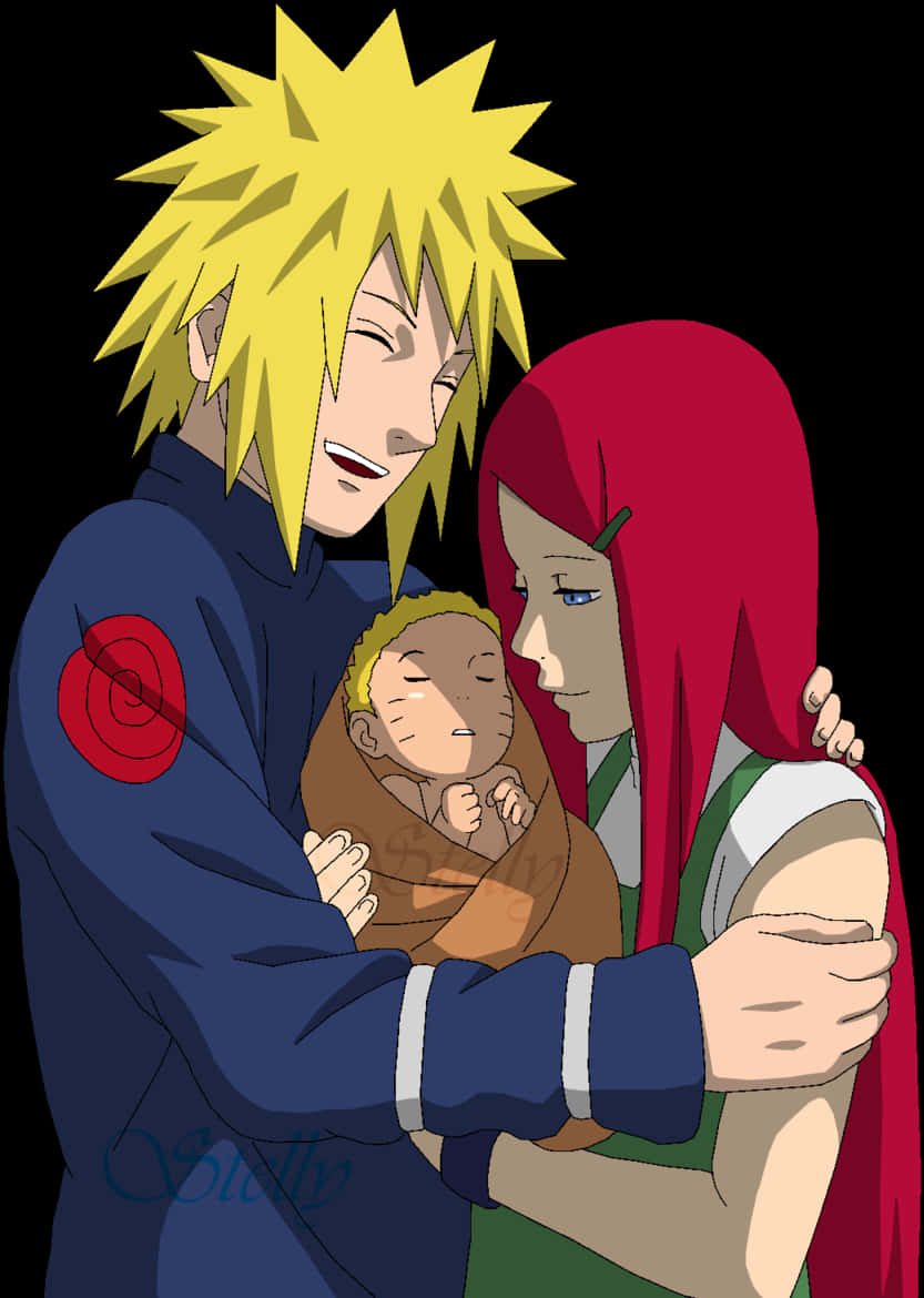Anime Family Embrace PNG with transparent background
