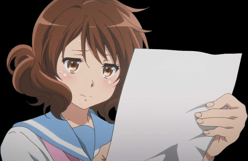 Anime Girl Holding Paper Concerned Look