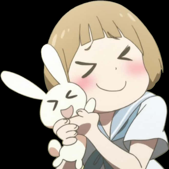 Anime Girl Hugging Bunny