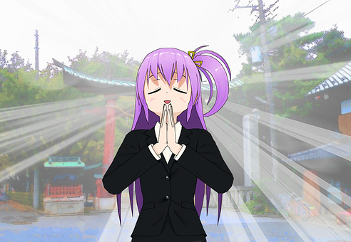 Anime Girl Praying Purple Hair