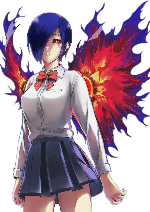 Anime Girl With Blue Hairand Flaming Wings PNG with transparent background