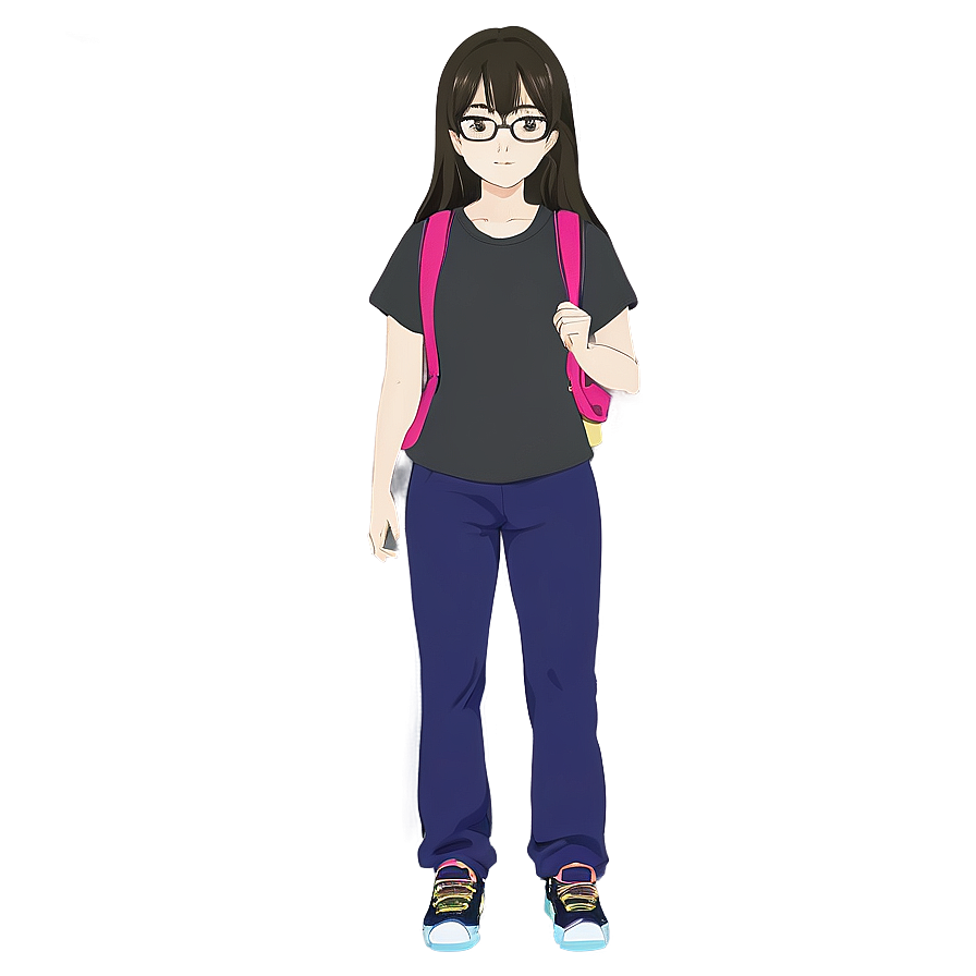 Anime Girl with Glasses PNG gol PNG with transparent background