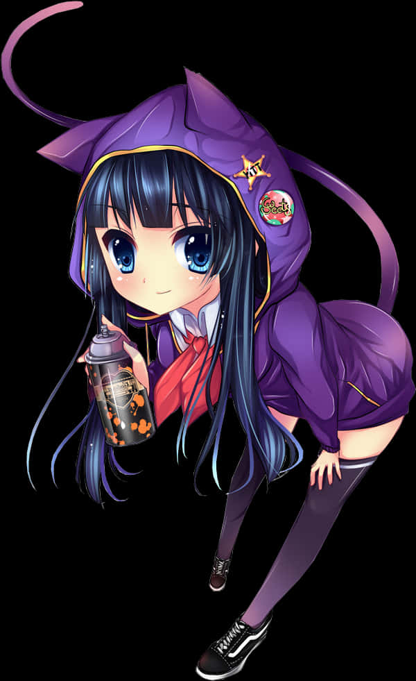 Anime Girl With Purple Witch Costumeand Lantern