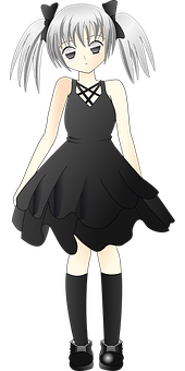 Anime Girlin Black Dress