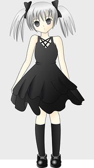 Anime Girlin Black Dress PNG with transparent background