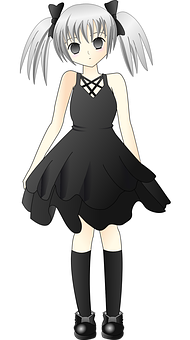 Anime Girlin Black Dress PNG with transparent background
