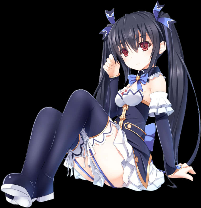 Anime Girlin Blue Outfit Sitting Pose