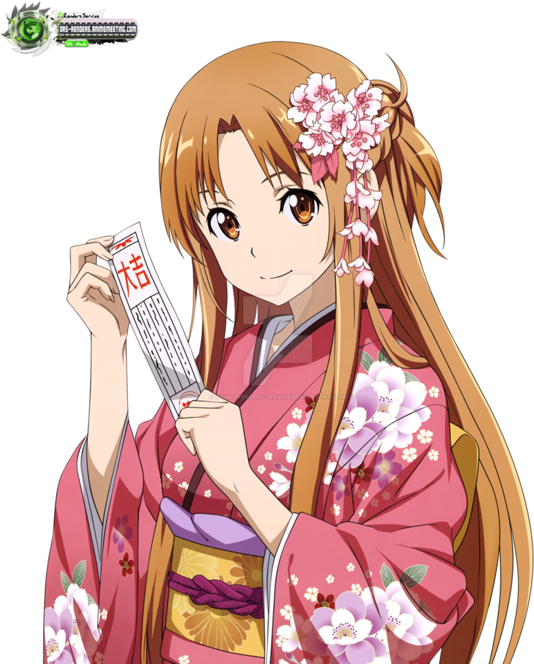 Anime Girlin Floral Kimono PNG with transparent background