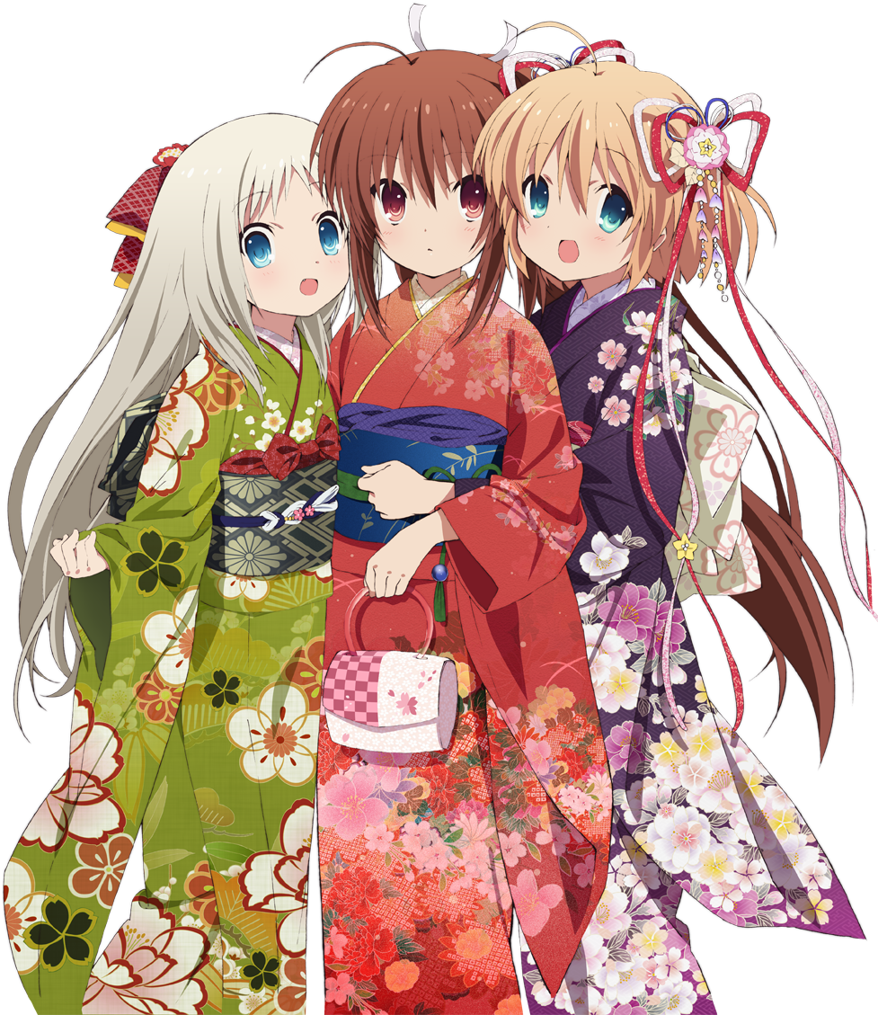 Anime Girlsin Traditional Kimonos PNG with transparent background