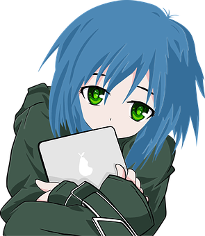 Anime Girlwith Laptop PNG image with a transparent background, free high-resolution download