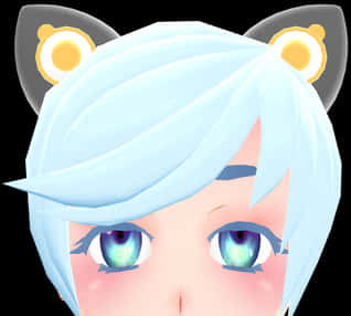 Anime Style Blue Haired Characterwith Cat Ears