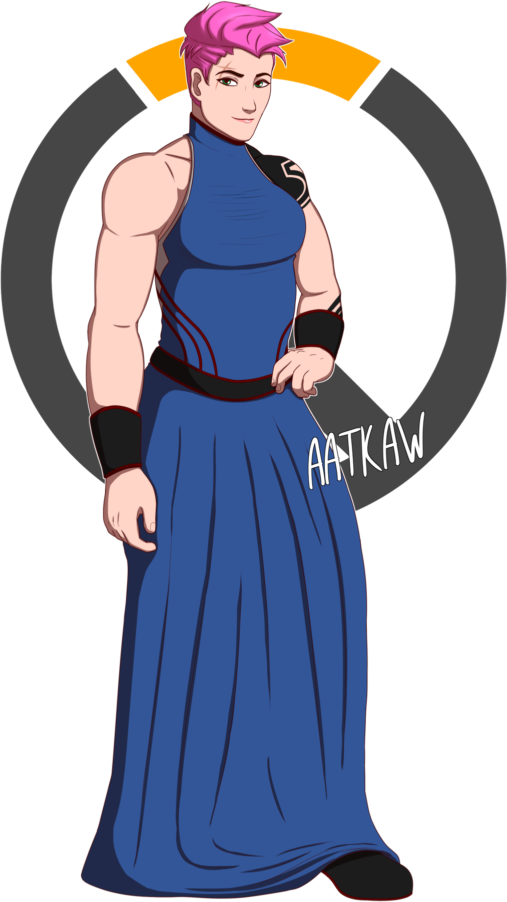 Anime Style Muscular Characterwith Pink Hair