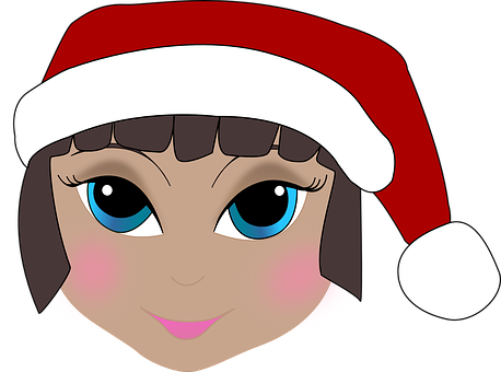 Anime Style Santa Hat Girl PNG with transparent background