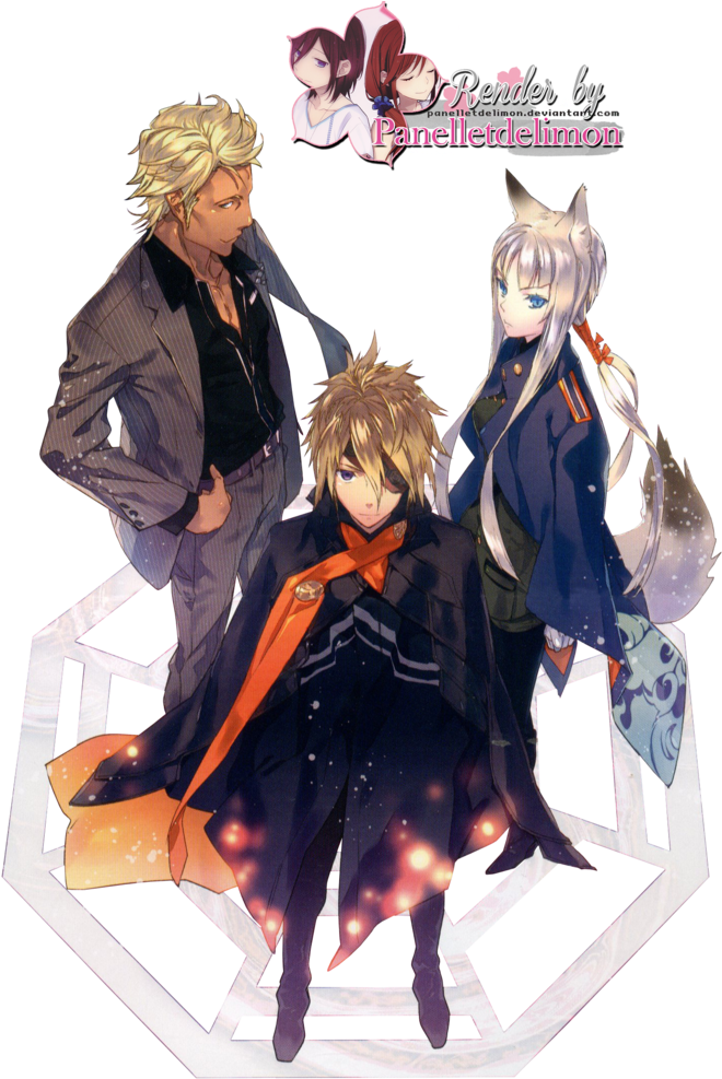 Anime Trio Fantasy Artwork PNG with transparent background