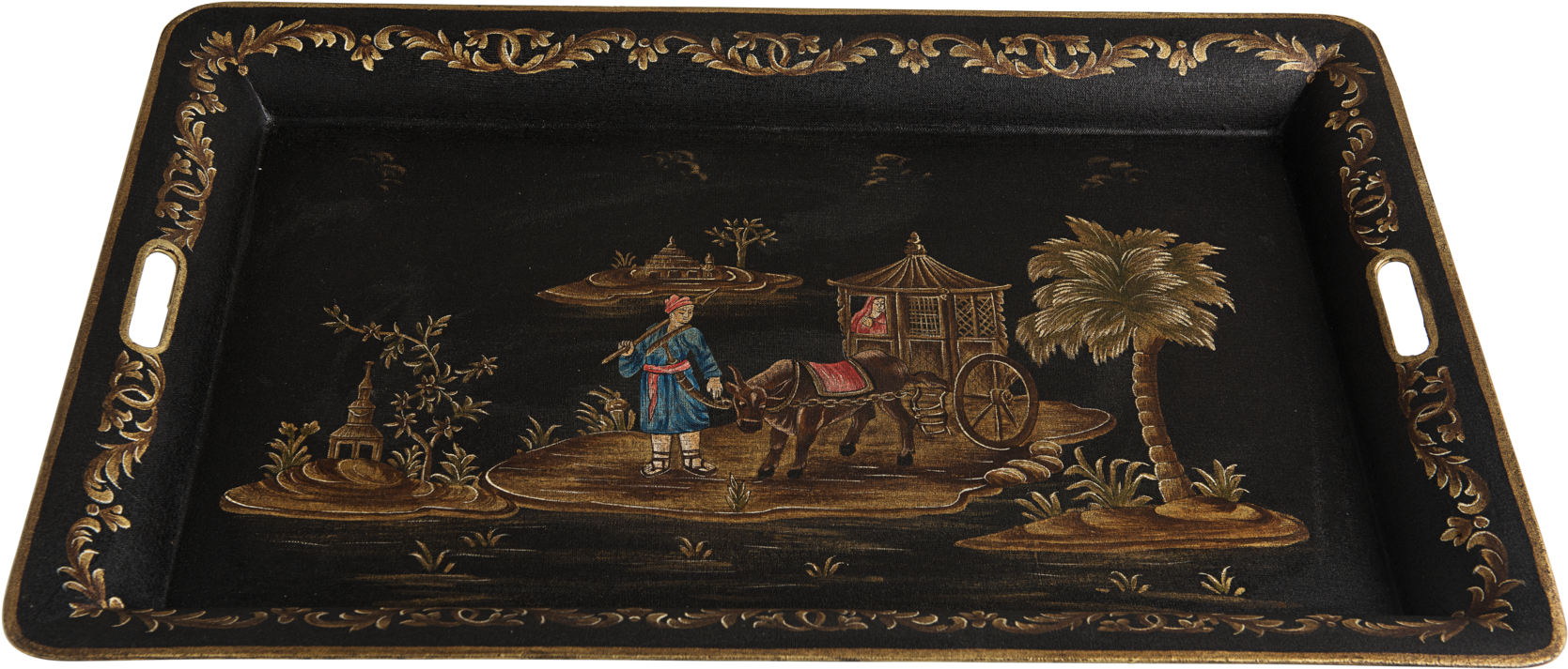 Antique Asian Inspired Decorative Tray