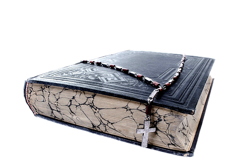 Antique Bookand Rosary Beads PNG with transparent background