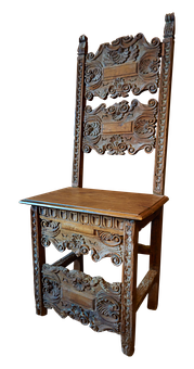 Antique Carved Wooden Chair PNG with transparent background