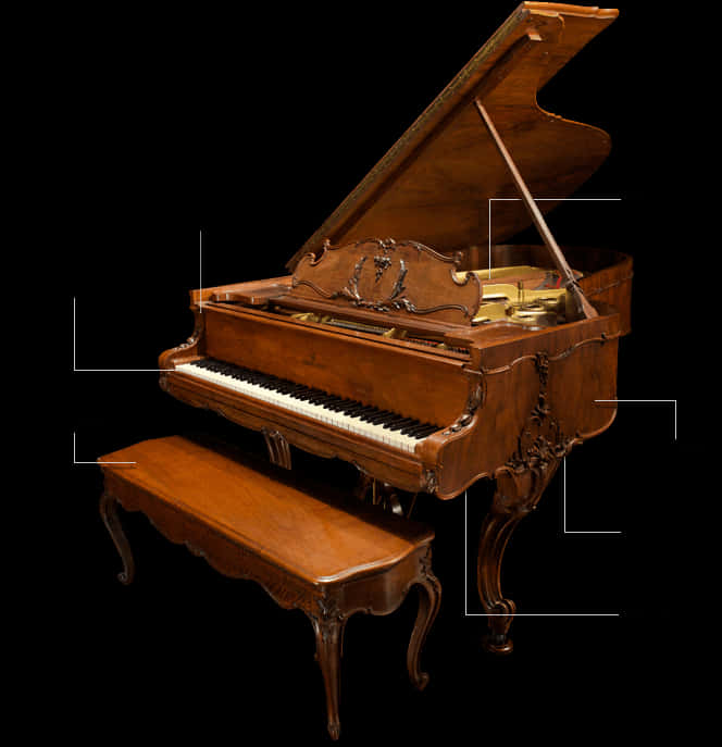 Antique Grand Piano With Bench