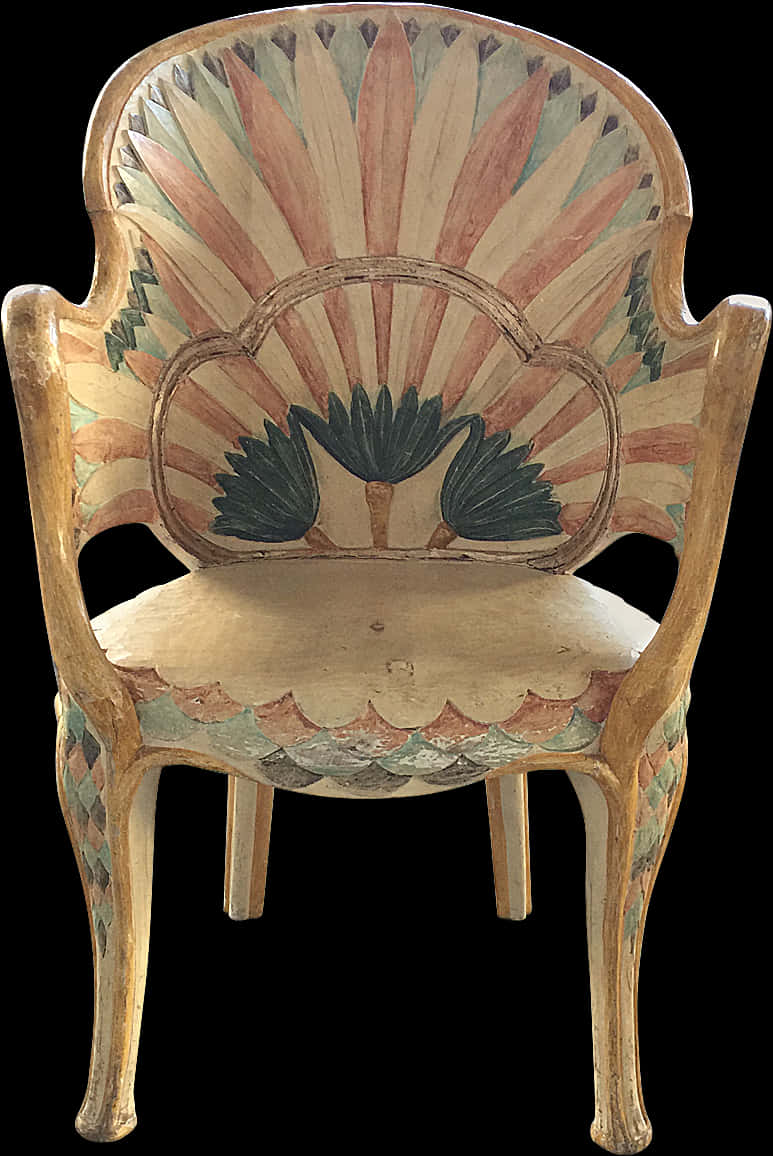 Antique Hand Painted Wooden Chair PNG with transparent background