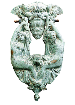 Antique Mythical Figures Door Knocker PNG image with a transparent background, free high-resolution download