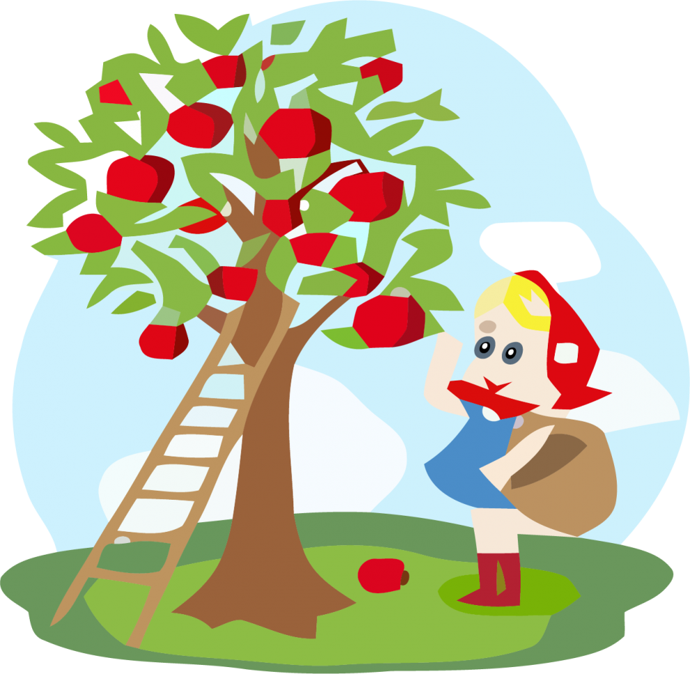 Apple Harvest Cartoon Scene PNG with transparent background