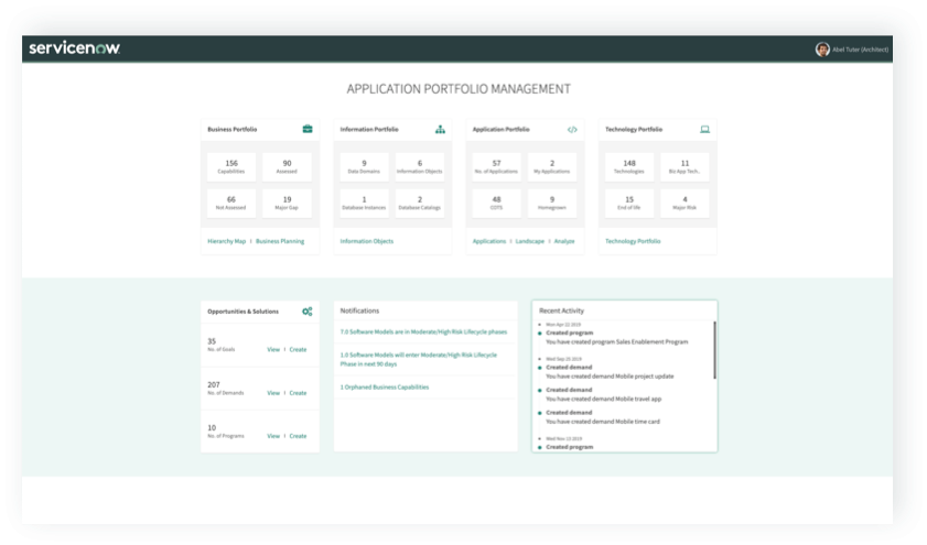 Application Portfolio Management Dashboard