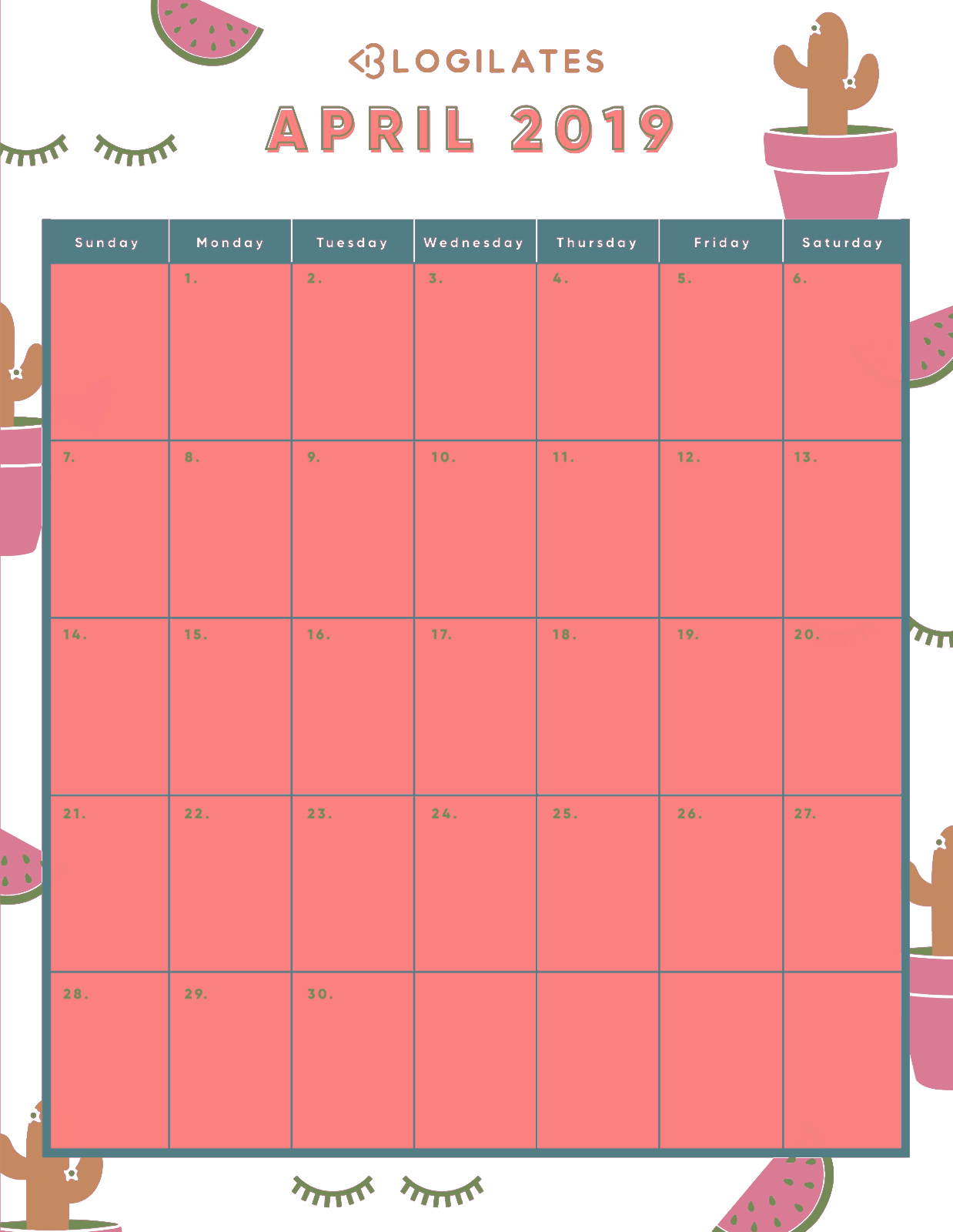 April2019 Calendar Illustration