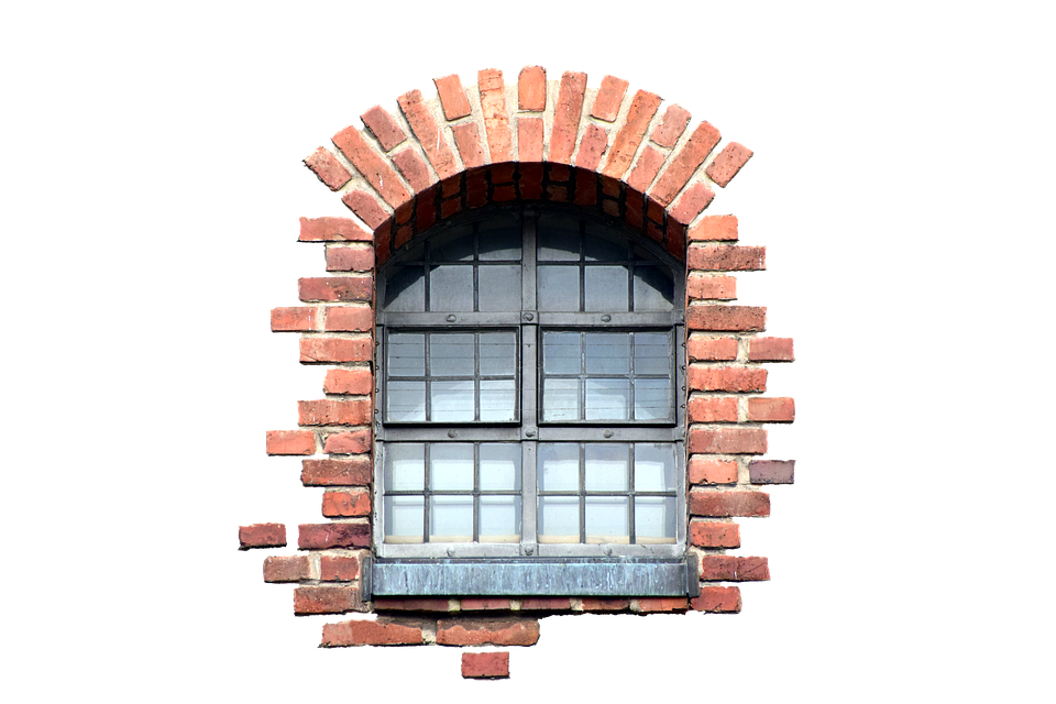Arched Brick Window Isolated PNG with transparent background