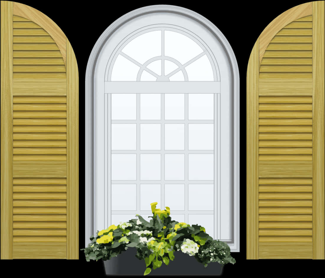 Arched Window With Shuttersand Flowers