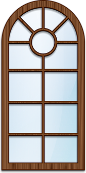 Arched Wooden Window Design PNG with transparent background