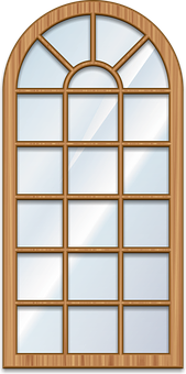 Arched Wooden Window Design PNG with transparent background