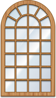 Arched Wooden Window Design PNG with transparent background