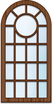 Arched Wooden Window Design PNG with transparent background