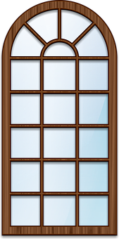 Arched Wooden Window Design PNG with transparent background