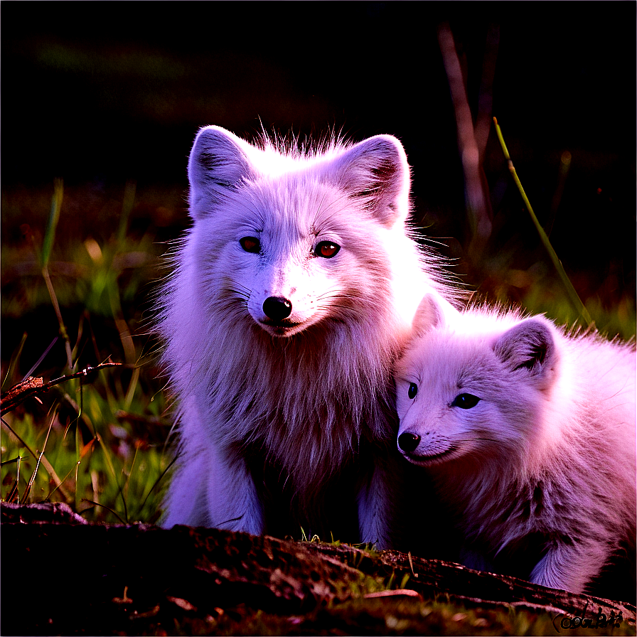 Arctic Fox Family Moment PNG woh PNG with transparent background