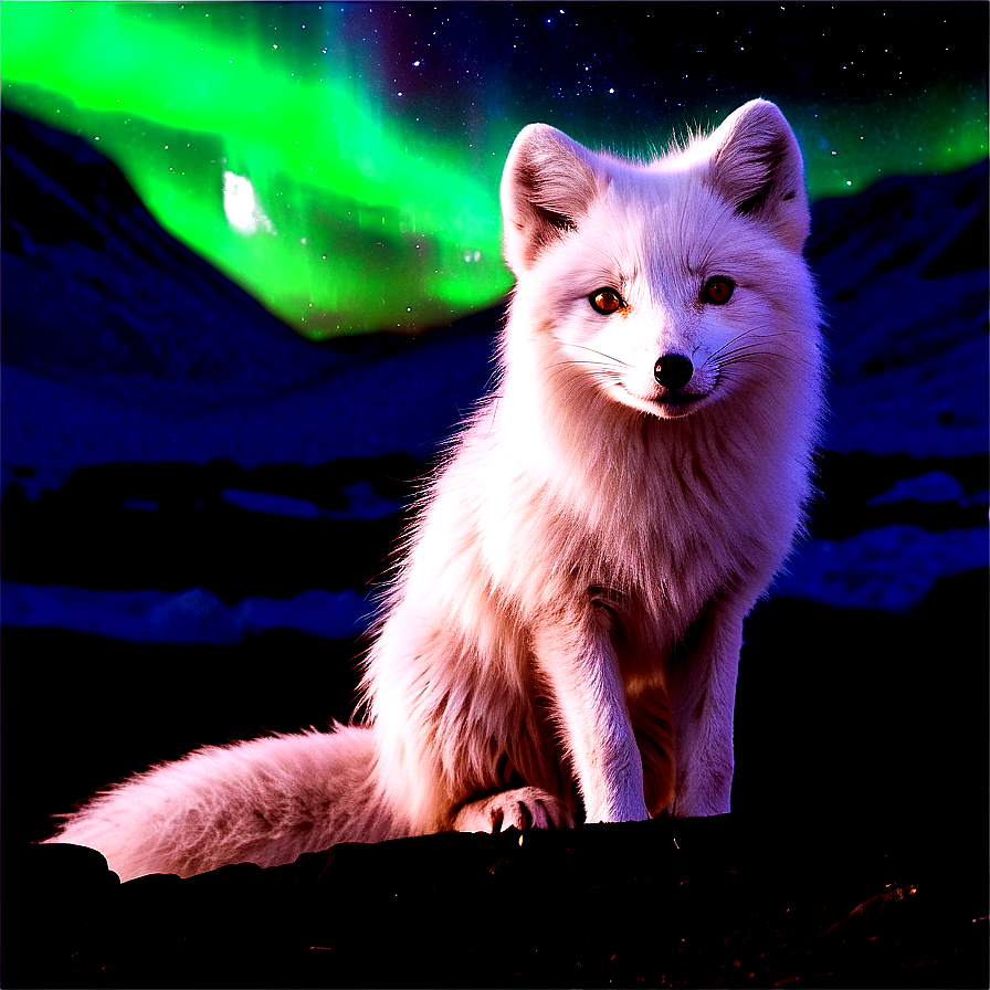 Arctic Fox In Northern Lights Png 30