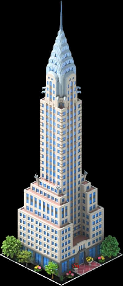 Art Deco Skyscraper Rendering PNG with transparent background