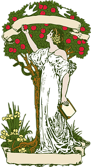 Art Nouveau Woman Tree Banner PNG with transparent background