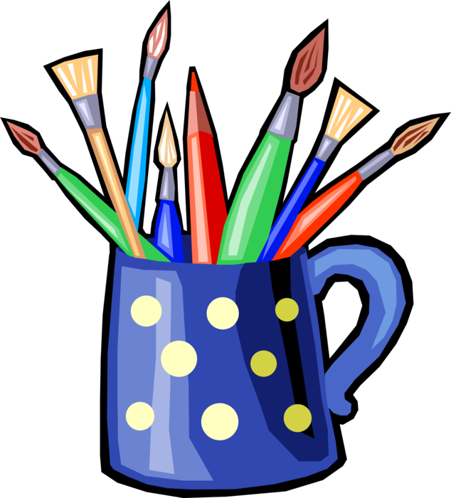 Vector Illustration Of Colored Pencil Writing Instruments - Paintbrush Cup Clip Art, HD Png Download PNG with transparent background