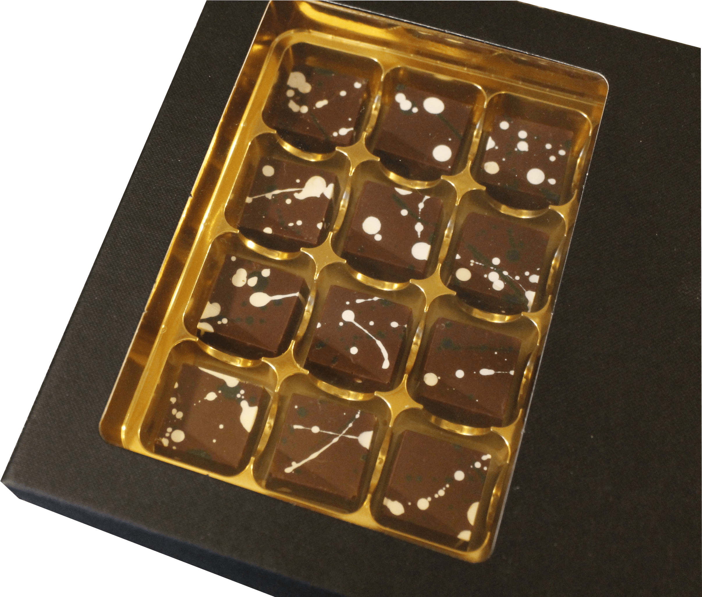 Artisan Chocolate Collection Gold Tray PNG with transparent background